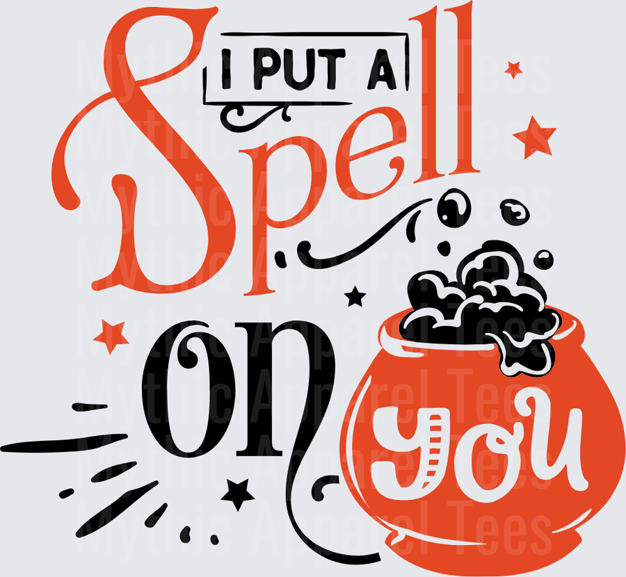 I Put A Spell On You Halloween Witch Cauldron Bubbling Potion Typography Stars