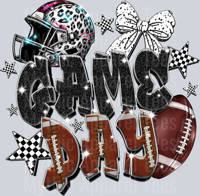 Game day GLITTER with Football bow and stars cute DTF Sports Transfers
