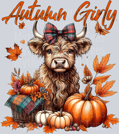 Cute Highland Cow Fall Autumn Girly Thanksgiving T-Shirt