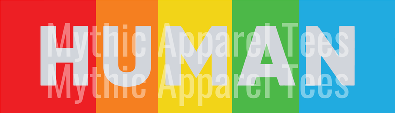 HUMAN bold dripping text in rainbow box LGBTQ+ Transfer