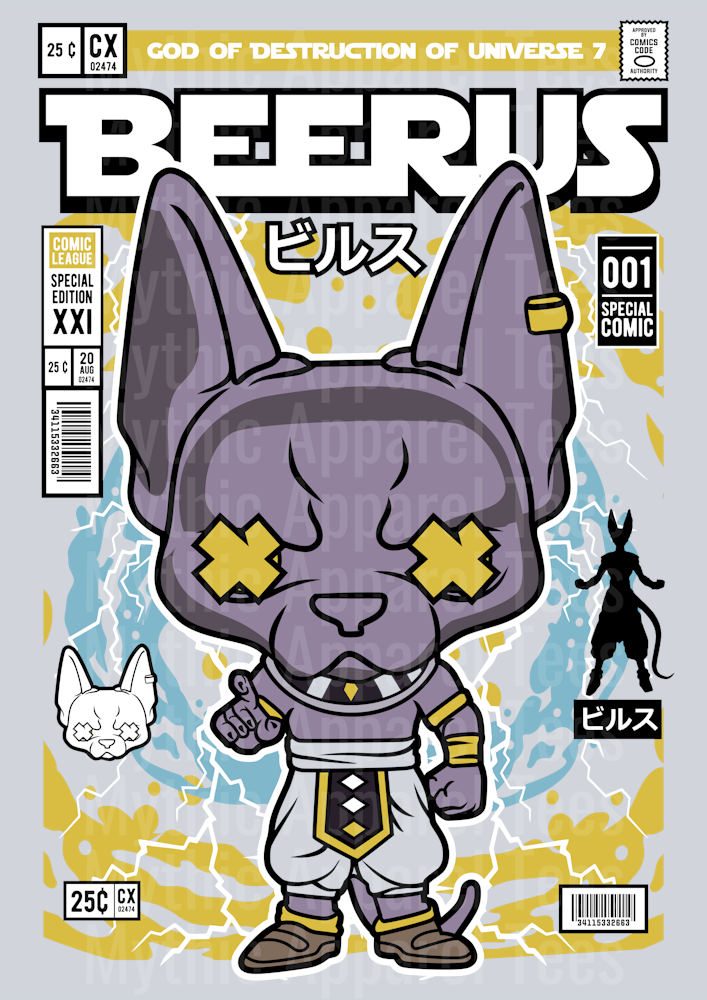 Beerus Comic Book Cover STYLE DTF Pop Culture Transfers