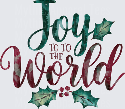 Joy to the World Watercolor Holly Berry Christmas Script Lettering