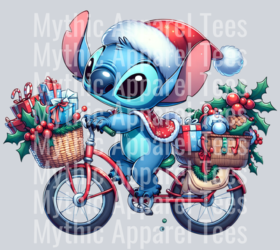 Stitch Christmas Bike - Presents and Holly - Christmas DTF Transfer