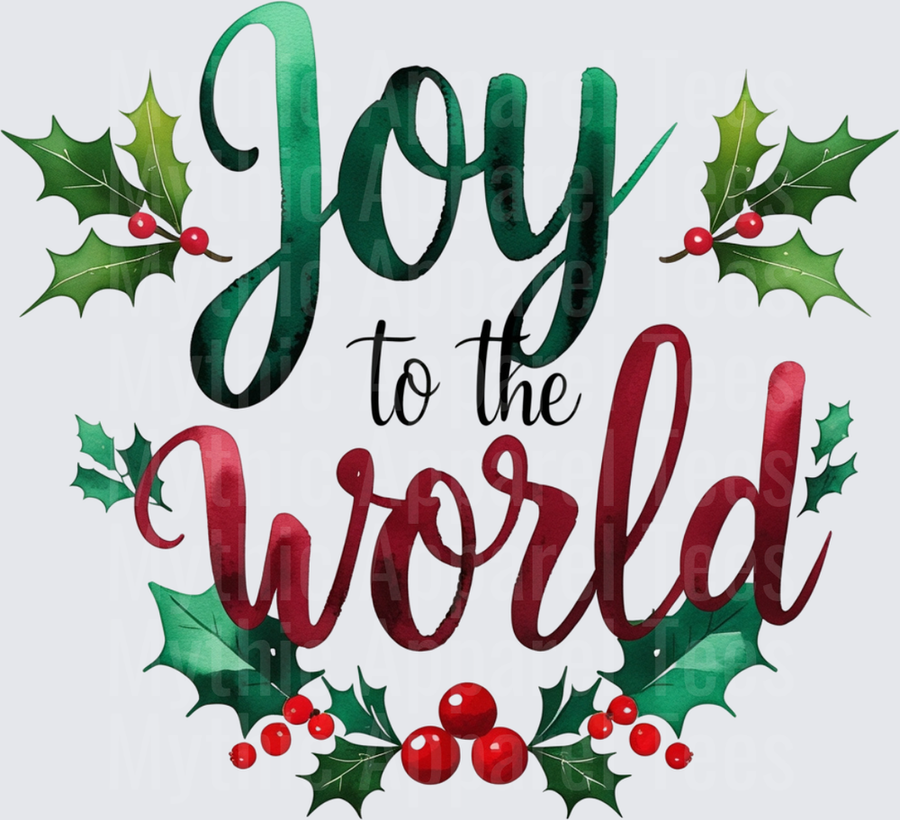 Christmas Joy to the World Holly Berry Watercolor Script
