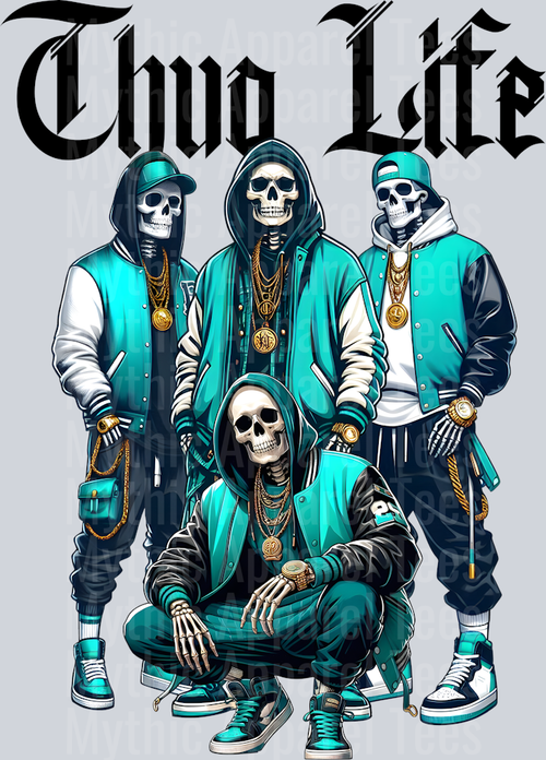 Skeleton Thug Life Skull Halloween DTF Thug Life Transfers