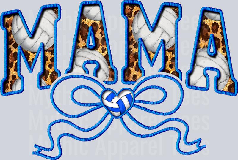 Volleyball mama with blue and white bow cheetah pattern cute DTF Sports Transfers
