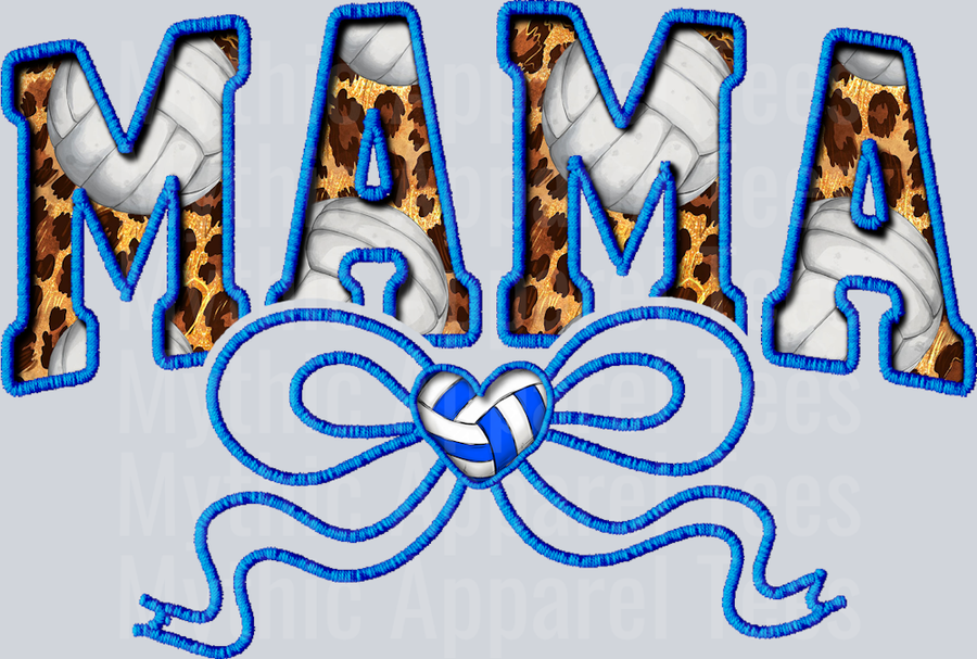 Volleyball mama with blue and white bow cheetah pattern cute DTF Sports Transfers