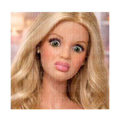 Ratchet Barbies Blonde Doll Face Green Eyes Big Lips Close Up
