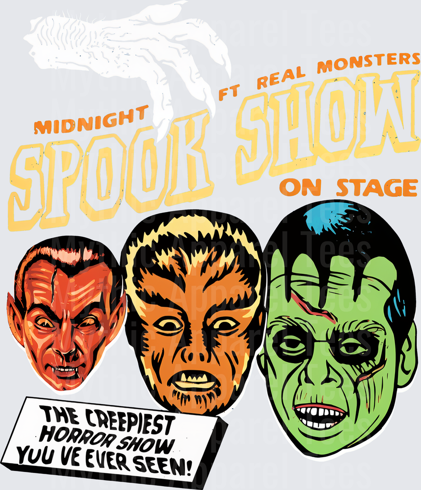 Midnight Spook Show Dracula Wolfman Frankenstein's Monster Classic Horror Monsters Vintage Carnival Poster Style