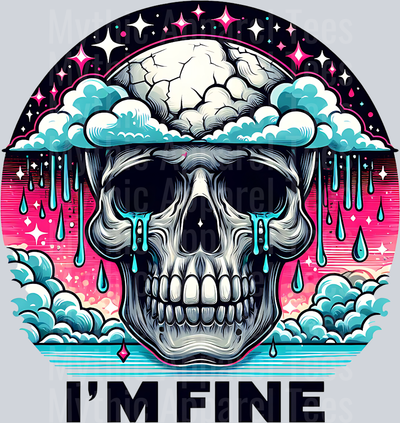 Im fine clouds raining with tears DTF Skull Transfers