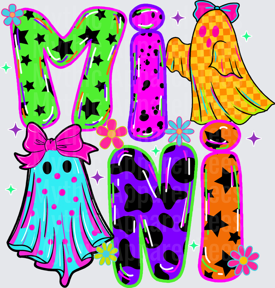 Halloween Mini Groovy Ghost Letter Design with Retro Patterns Bows and Flowers