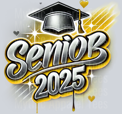 003 Senior 2025 Airbrushed Gold and Black DTF 2025 Senior Graduation Transfers