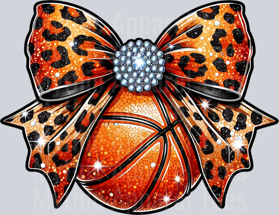 Leopard Bow Basketball Orange Leopard Print School Spirit & Sports