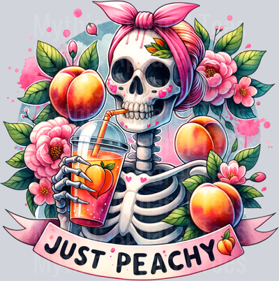 Just Peachy Peach Drink and pink bow DTF Skull Transfers