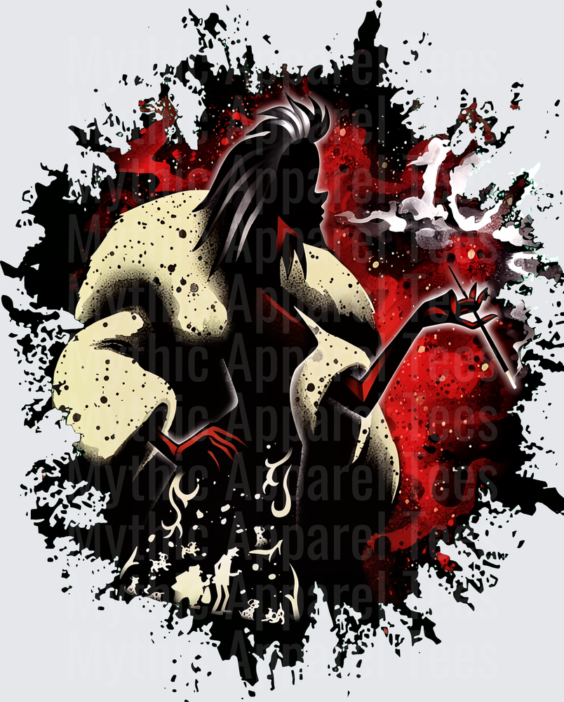 Maleficent Dark Silhouette Full Moon Red Blood Splatter Ink Splash Smoking Staff