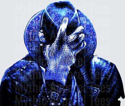 Michael Jackson Iconic Rhinestone Glove Silhouette Blue Neon Glow Mosaic Photo Collage Leather Jacket Fedora Portrait