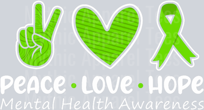 Peace Heart Love Green Ribbon DTF Mental Health Awareness Transfers