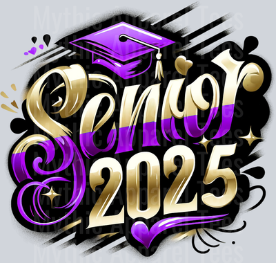 0030 Senior 2025 Airburshed Purple and Gold 1 DTF 2025 Senior Graduation Transfers