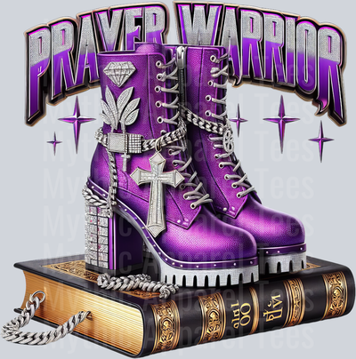 Boots on bible 5 PW Purple Prayer Warrior DTF Religious Transfers