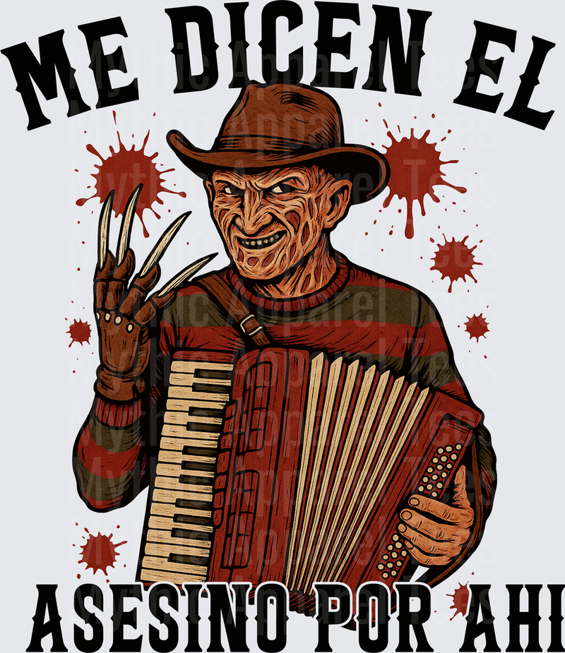 Freddy Krueger Playing Accordion with Claw Glove Blood Splatter Me Dicen El Asesino Por Ahi Spanish Nightmare on Elm Street