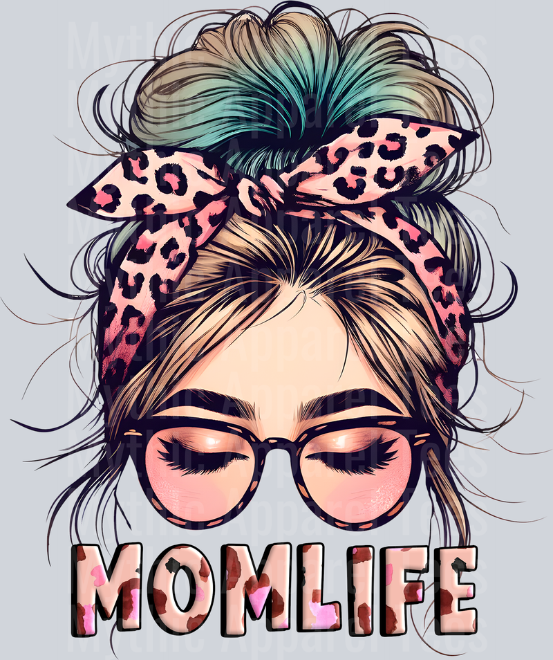 mom life messy bun sassy pink leopard print DTF MOM Transfers