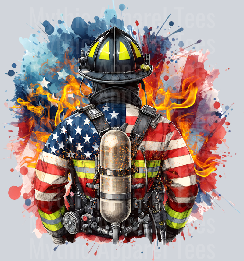 USA firefighter with flames and coat DTF Firefighter Transfers
