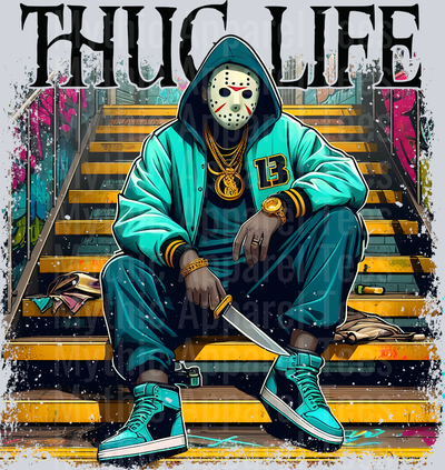 Jason Vorhees knife on stairs Horror Movie DTF Thug Life Transfers