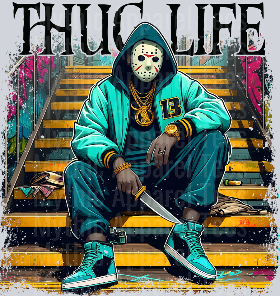 Jason Vorhees knife on stairs Horror Movie DTF Thug Life Transfers