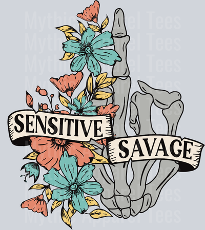 Sensitive Savage 2 Flowers and Skull Hand DTF Skull Transfers