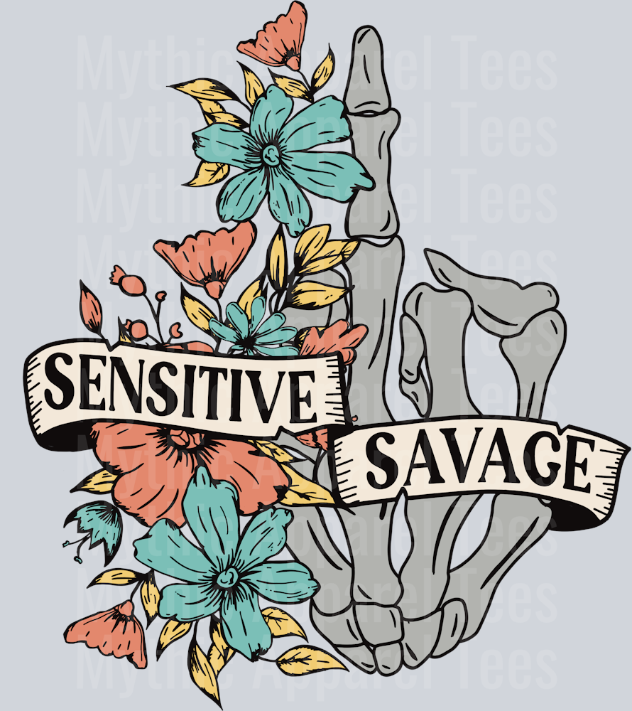 Sensitive Savage 2 Flowers and Skull Hand DTF Skull Transfers