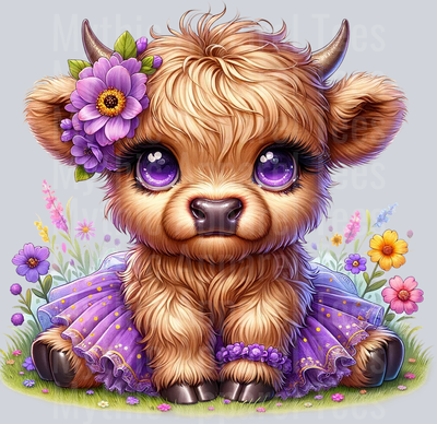 Cute Highland Cow Baby Tutu Purple DTF Precious Highland Cow Transfers