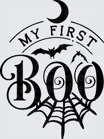 My First Boo Halloween Crescent Moon Bats Spider Web Spooky Baby Milestone