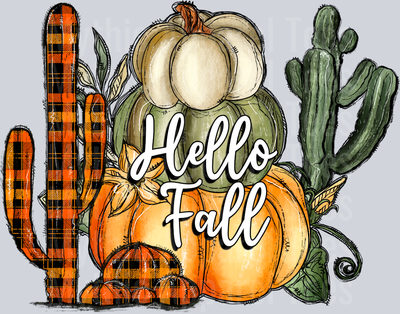 Hello Fall Cactus and Pumpkins