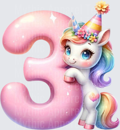 Peppa Pig Cute Rainbow Unicorn 3rd Birthday Number Three Pink