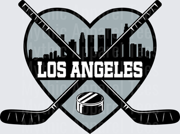 NHL Teams Los Angeles Hockey Heart Skyline Crossed Sticks Puck