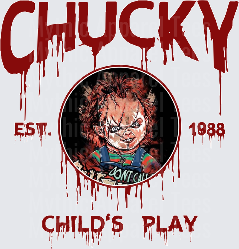 Chucky Child's Play Est. 1988 Scarred Killer Doll Blood Drip Horror Graphic