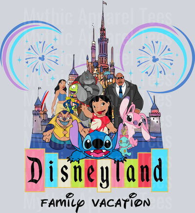 Disney Disneyland Family Vacation blue and purple DTF Lilo and Stitch Transfers