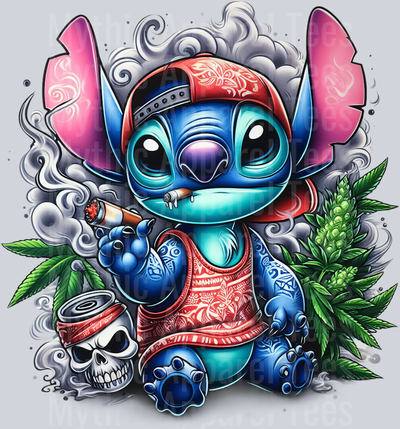 Stitch 2 Smoking Pop Culture DTF Weed Transfers