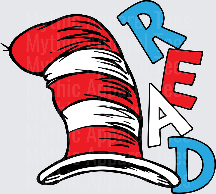 Dr. Seuss Cat in the Hat Red and White Striped Hat with Colorful READ Typography