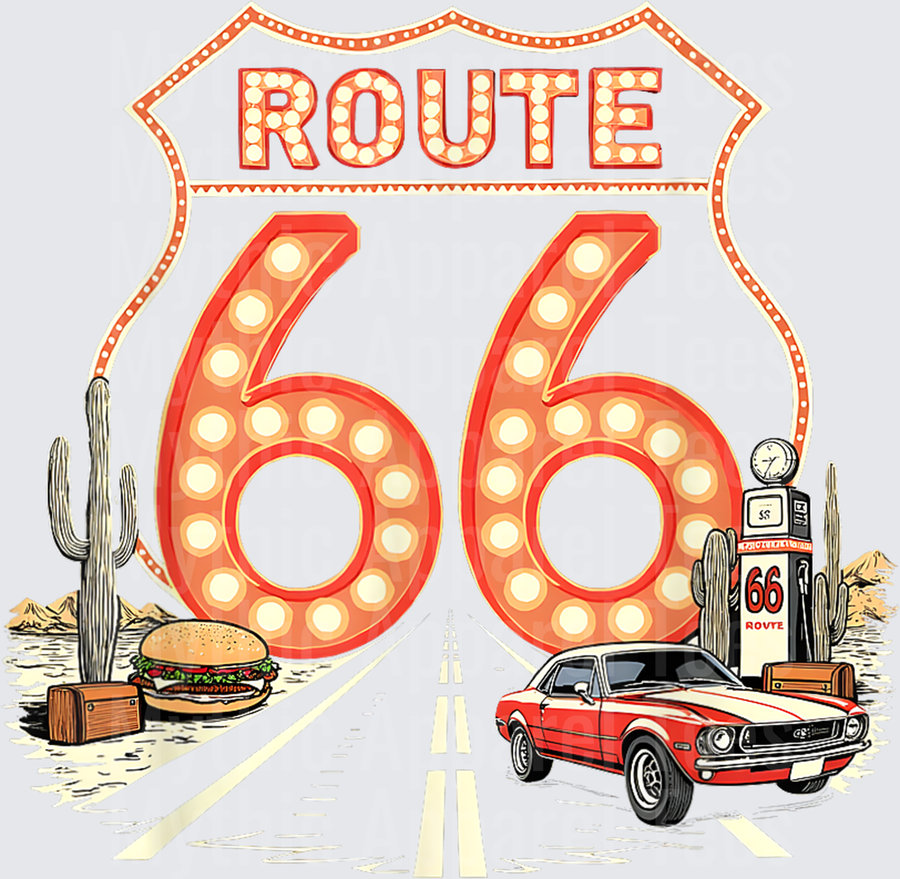 Retro Road Trip 66 Lights Design with Classic Muscle Car T-Shirt