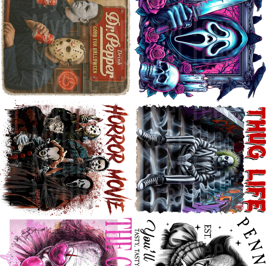 SCARY SPOOKY HALLOWEEN GANG SHEET 10 FULL SIZE IMAGES