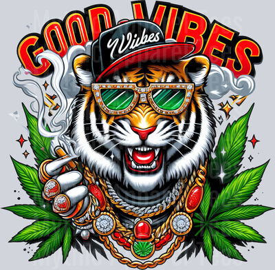 Tiger Necklace GOOD VIBES Rasta Colors floral colors weed plant DTF Weed Transfers