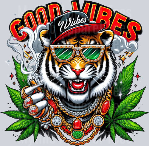 Tiger Necklace GOOD VIBES Rasta Colors floral colors weed plant DTF Weed Transfers