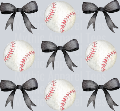 Coquette Baseball Black black ribbon DTF Baseball Transfers
