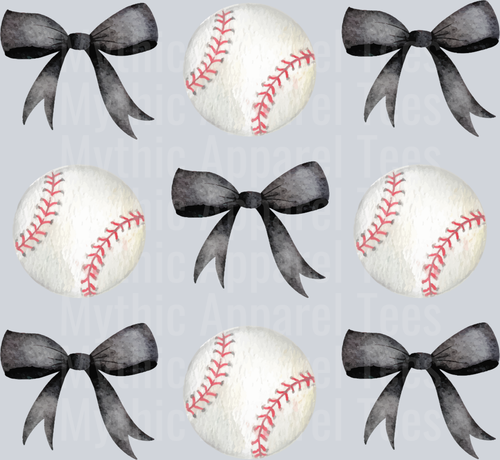 Coquette Baseball Black black ribbon DTF Baseball Transfers