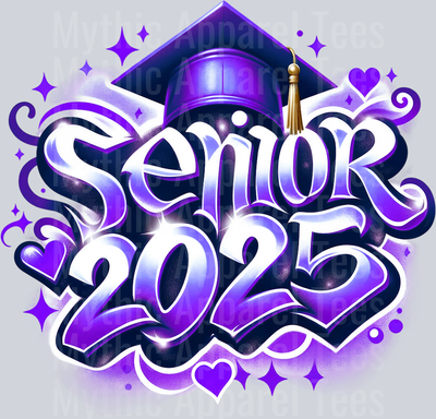 001 Airbrushed Senior 2025 PURPLE DTF 2025 Senior Graduation Transfers