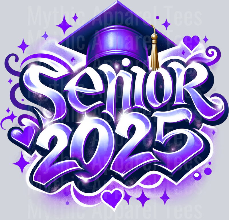 001 Airbrushed Senior 2025 PURPLE DTF 2025 Senior Graduation Transfers
