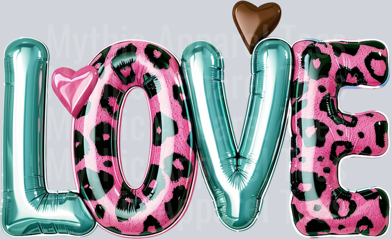 Love Balloons with leopard print DTF Love Transfers