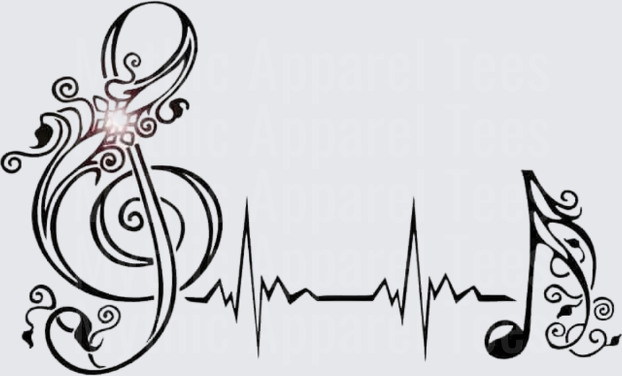 Ornate Treble Clef Heartbeat EKG Pulse Line with Floral Swirl Music Note