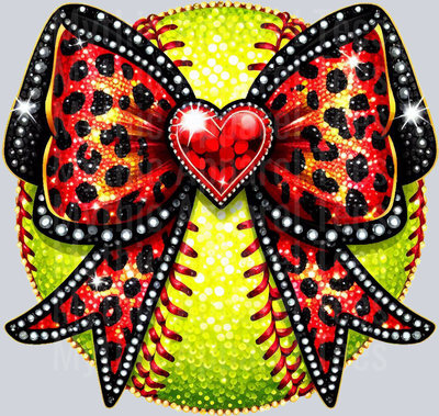 Sequin Softball Glitter Bow Stacked School Spirit & Sports
